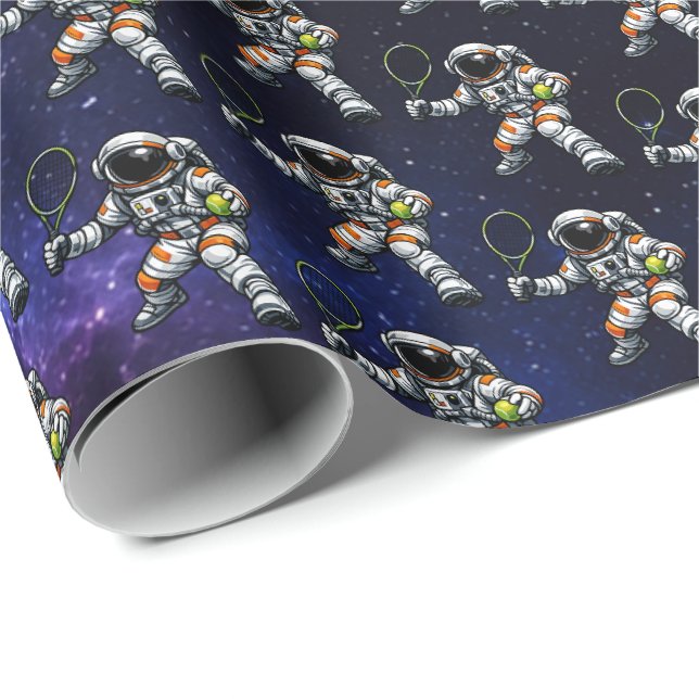 Astronauten Tennis Geschenkpapier (Rolleneckpunkt)