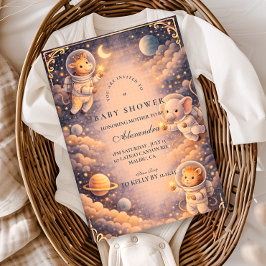 Astronauten-Tiere Weltraum-Baby-Party Einladung