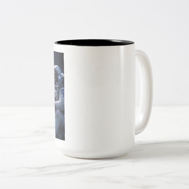 Astronauten trinken Kaffee Zweifarbige Tasse (VorderseiteRechts)