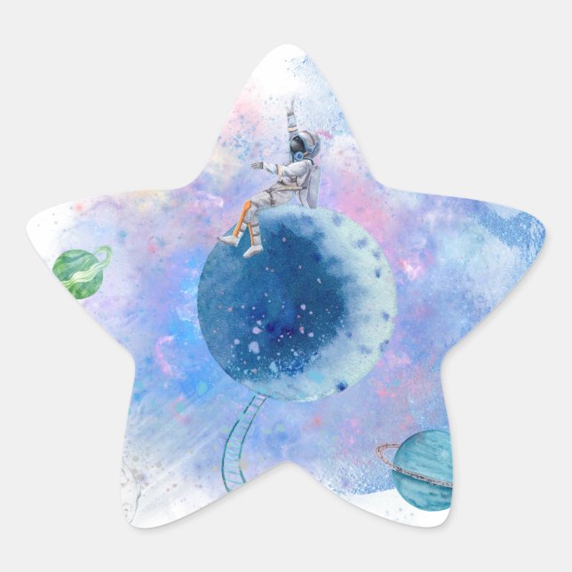 Astronauten und Planeten Stern-Aufkleber (Vorderseite)