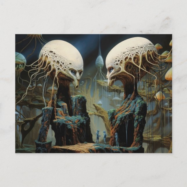 Astronauten verlieren in einer traumhaften Alien-L Postkarte (Vorderseite)