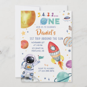 Astronauten Weltraum 1. Fahrt um die Sonne Einladung