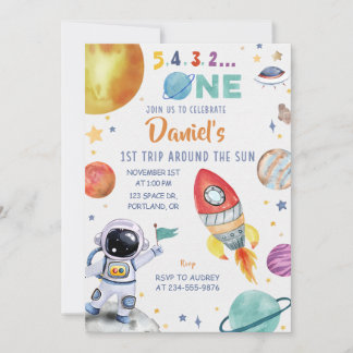 Astronauten Weltraum 1. Fahrt um die Sonne Einladung