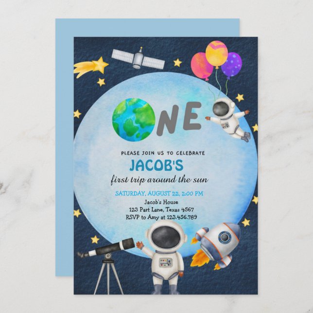 Astronauten Weltraum erste Reise um die Sonne zum  Einladung (Vorne/Hinten)