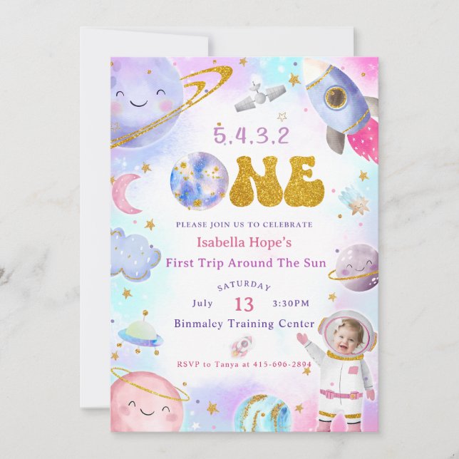 Astronauten Weltraum erste Reise um die Sonne zum  Einladung (Vorderseite)