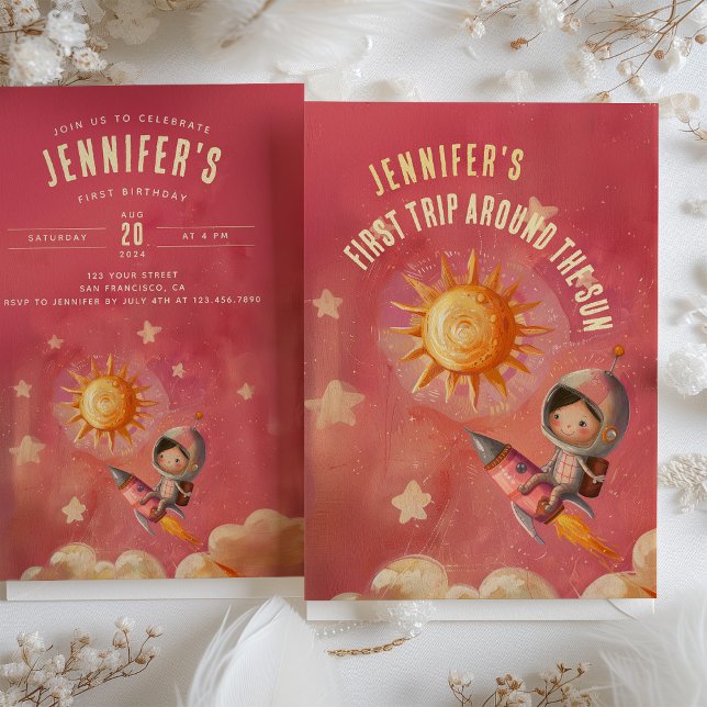 Astronautenabenteuer Erste Geburtstagsparty Einladung (Von Creator hochgeladen)