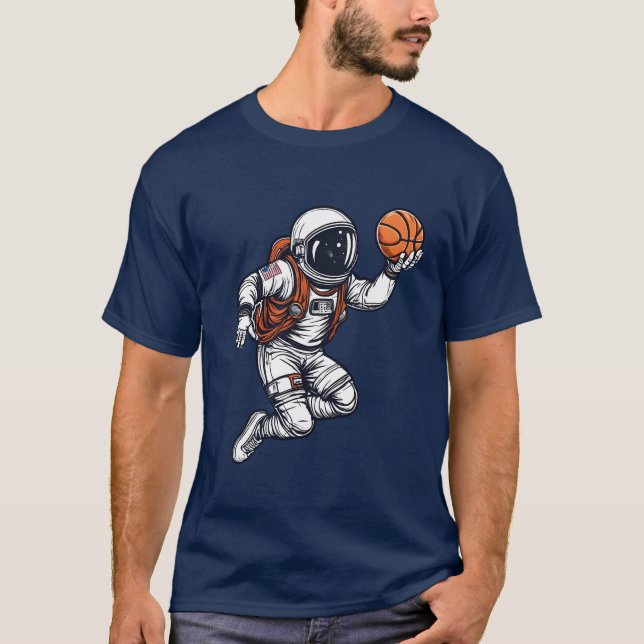 Astronautenbasketballschläger im Weltraum T-Shirt (Vorderseite)
