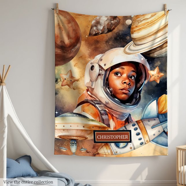 Astronautenblanket für "Black Boys Niedlich Space  Fleecedecke (Astronaut Blanket for Black Boys Cute Space Gift)