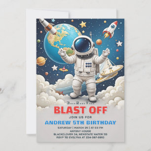 Astronautenblast von Galaxy Geburtstagsparty Einladung