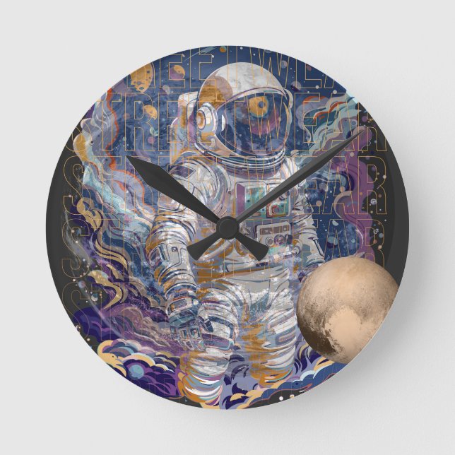 Astronautendesign Runde Wanduhr (Vorderseite)