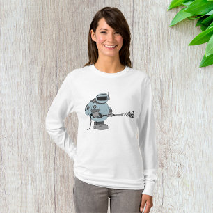 Astronautendruckwaschfrauen lange Schläfchen T-Shirt