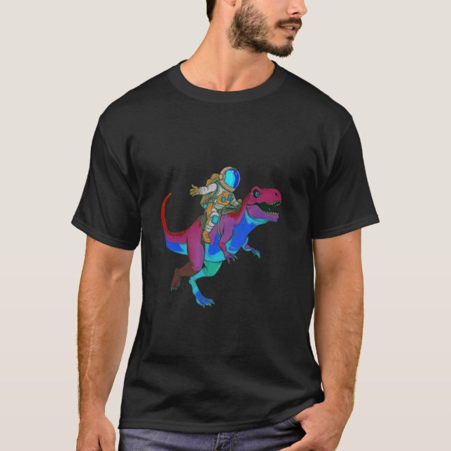 Astronautenfahrten mit Dinosaurier Dino Rex Farben T-Shirt (Vorderseite)