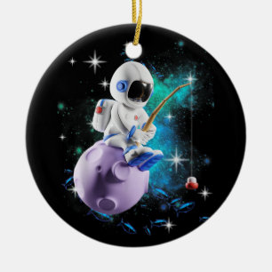 Astronautenfischerei in der Weltraumgalaxie Keramik Ornament