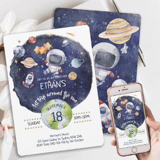 Astronautengalaxie Personalisieren 1. Geburtstag P Einladung