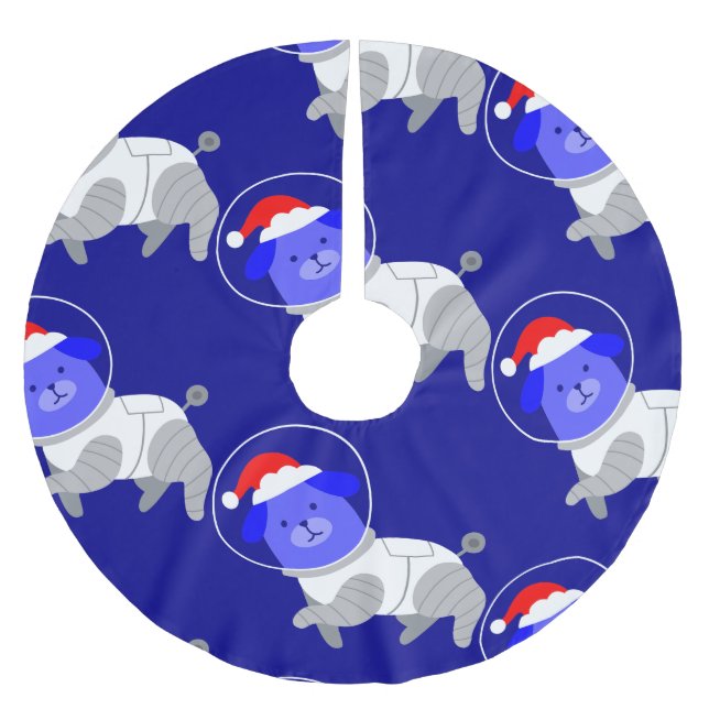 Astronautenhund hässlich Weihnachtssanta Polyester Weihnachtsbaumdecke (Vorderseite)