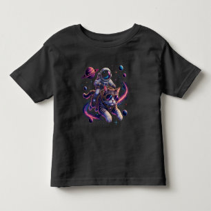 Astronautenkatze durch den Weltraum reitend Kleinkind T-shirt