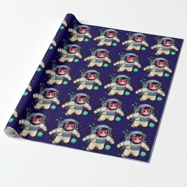 Astronautenkatze farbig geschenkpapier (Ungerollt)