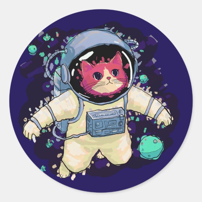 Astronautenkatze farbig runder aufkleber (Vorderseite)