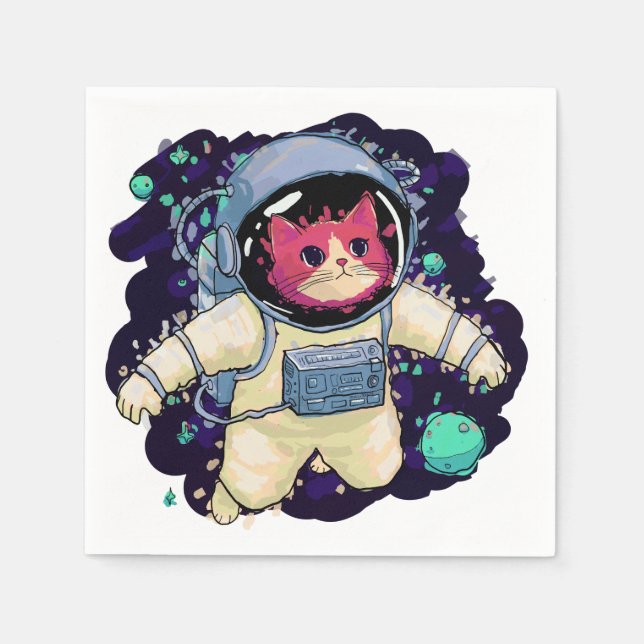 Astronautenkatze farbig serviette (Vorderseite)