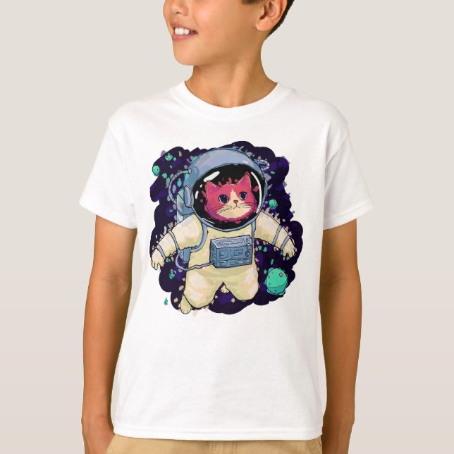 Astronautenkatze farbig T-Shirt (Vorderseite)