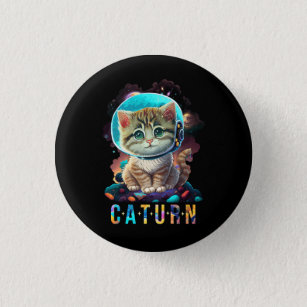 Astronautenkatze im Weltraum Caturn Katzenkatze Ma Button