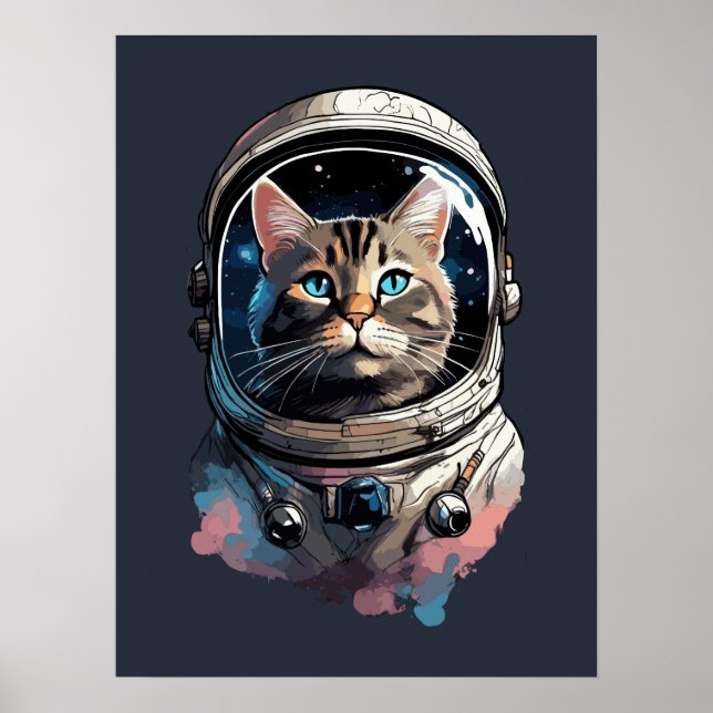 Astronautenkatze im Weltraum Kunst Poster (Vorne)