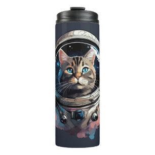 Astronautenkatze im Weltraum Kunst Thermosbecher