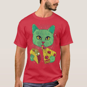 Astronautenkatze isst Pizza und Taco Galay C T-Shirt