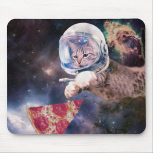 Astronautenkatze jagt eine Pizzagrute Mousepad