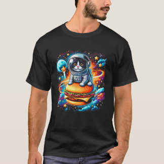 Astronautenkatze mit Cheeseburger-Funny-Outfits fü T-Shirt