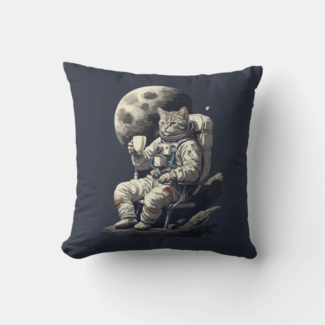 Astronautenkatze mit Kaffee-Cup Kissen (Vorderseite)