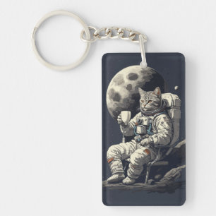 Astronautenkatze mit Kaffee-Cup Schlüsselanhänger