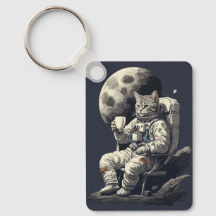 Astronautenkatze mit Kaffee-Cup Schlüsselanhänger