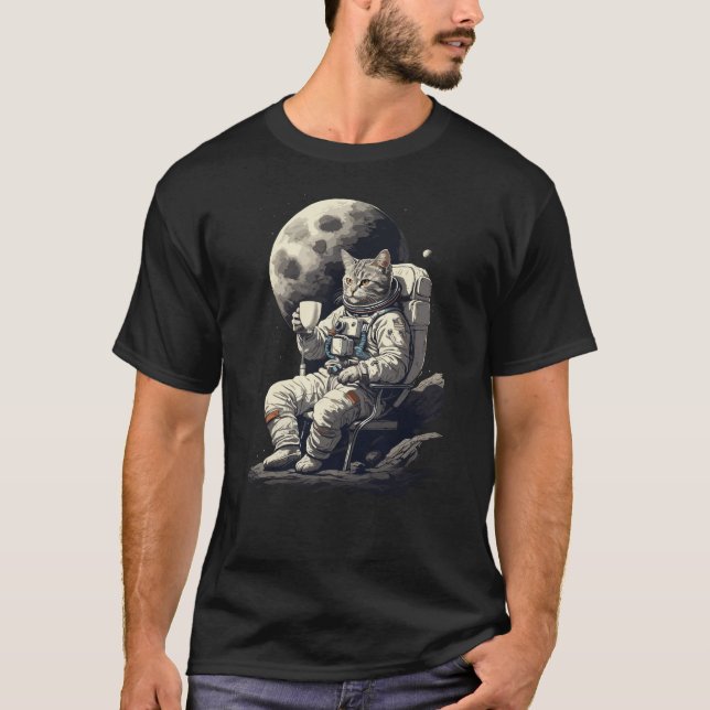 Astronautenkatze mit Kaffee-Cup T-Shirt (Vorderseite)