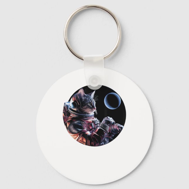 Astronautenkatze mit Planet Schlüsselanhänger (Vorderseite)