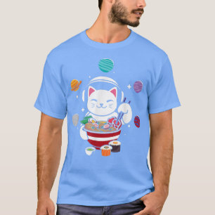 Astronautenkatze mit Ramen im Weltraum Anime Neko T-Shirt