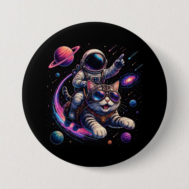 Astronautenkatze reist durch den Weltraum Button (Vorderseite)