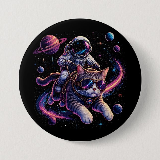 Astronautenkatze reist durch den Weltraum Button (Vorderseite)