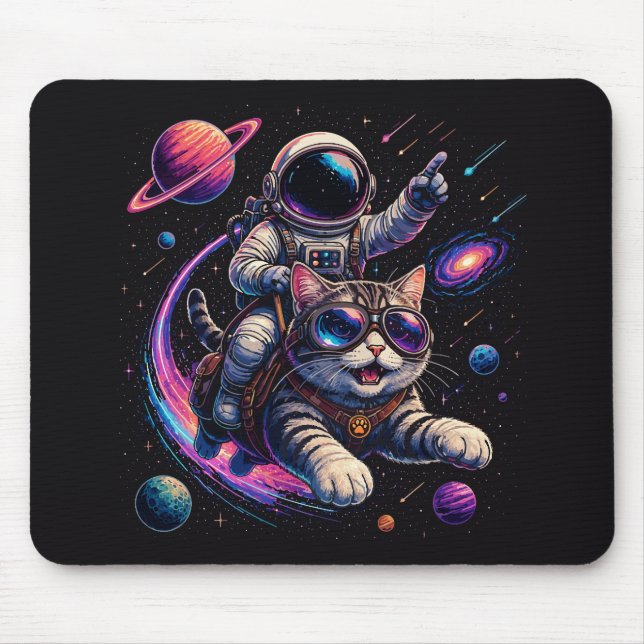 Astronautenkatze reist durch den Weltraum Mousepad (Vorne)