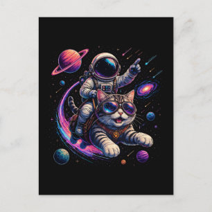 Astronautenkatze reist durch den Weltraum Postkarte