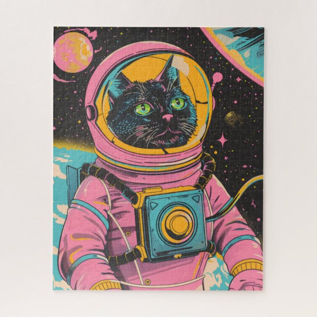 Astronautenkatze-Retro-Illustration Puzzle (Vertikal)