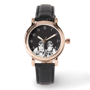 Astronautenkatze schwarz-weiß armbanduhr