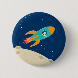 Astronautenkind auf der Mond-Geburtstagsparty Button