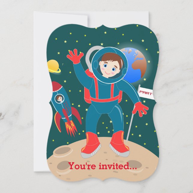 Astronautenkind auf der Mond-Geburtstagsparty Einladung (Vorderseite)