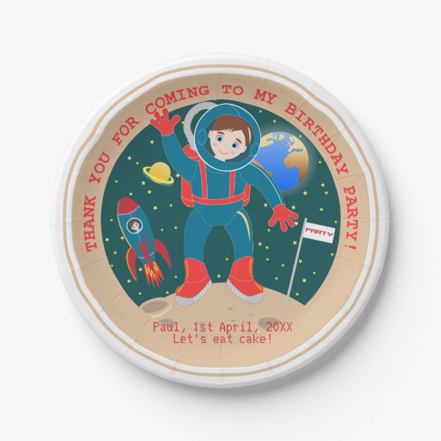 Astronautenkind auf der Mond-Geburtstagsparty Pappteller (Vorderseite)