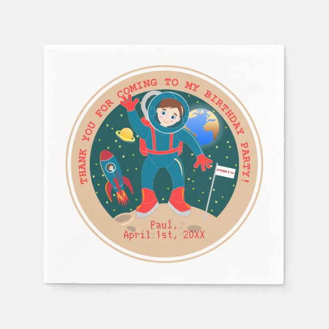 Astronautenkind auf der Mond-Geburtstagsparty Serviette (Vorderseite)