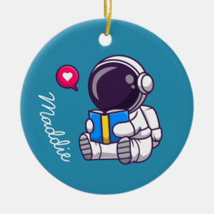 Astronautenlesbuch niedliche Kinder Keramik Ornament
