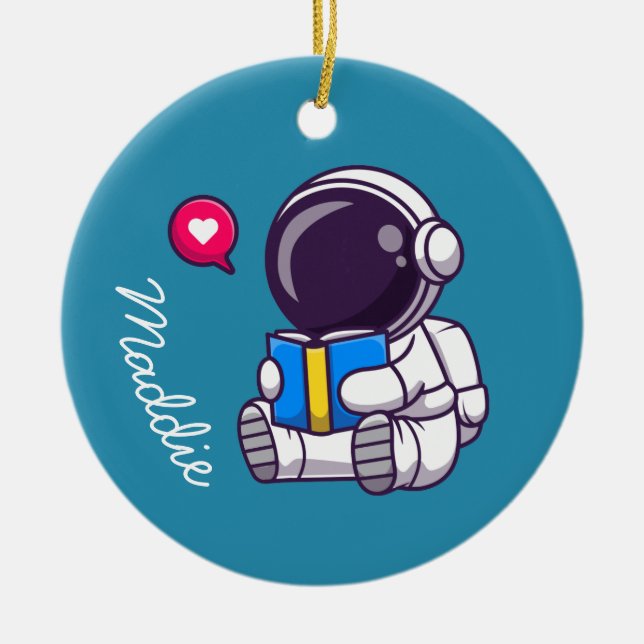 Astronautenlesbuch niedliche Kinder Keramik Ornament (Vorne)