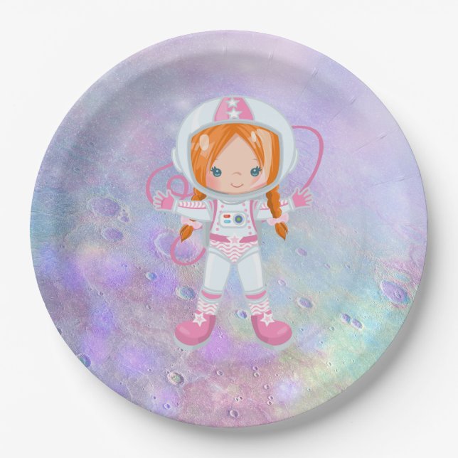Astronautenmädchen Outer Space Pappteller (Vorderseite)