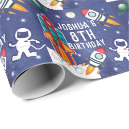 Astronautenraketenschiff Personalisiertes Geburtst Geschenkpapier